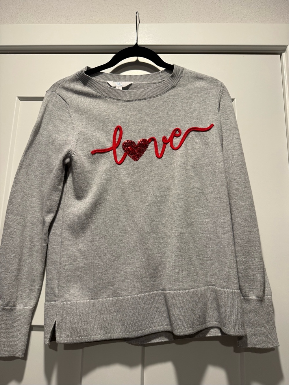 Time and Tru Women’s Gray Sweatshirt with Red 'Love' Heart Design